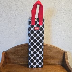 Thirty-One Black and White Polka Dot Wine Tote with Red Handles Insulated